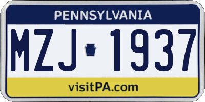 PA license plate MZJ1937