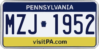 PA license plate MZJ1952