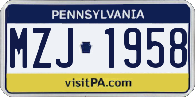 PA license plate MZJ1958