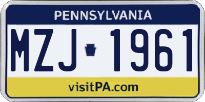 PA license plate MZJ1961