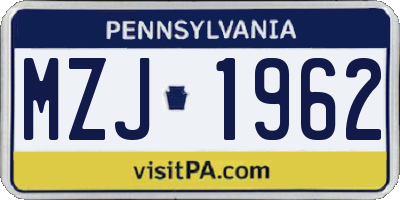 PA license plate MZJ1962