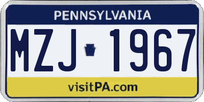 PA license plate MZJ1967