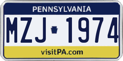 PA license plate MZJ1974