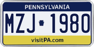 PA license plate MZJ1980