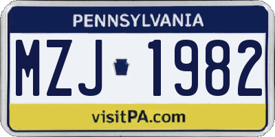 PA license plate MZJ1982