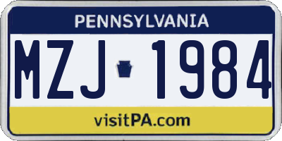 PA license plate MZJ1984