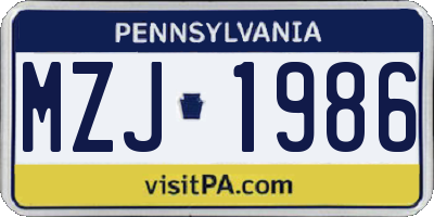 PA license plate MZJ1986