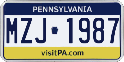 PA license plate MZJ1987