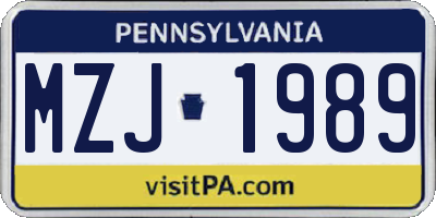 PA license plate MZJ1989