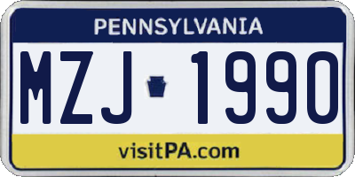 PA license plate MZJ1990