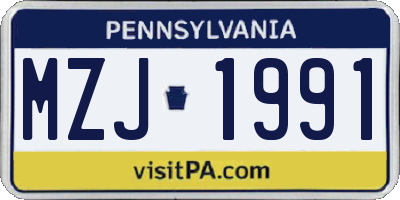 PA license plate MZJ1991
