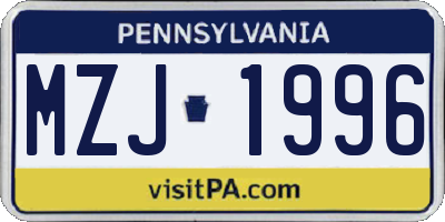 PA license plate MZJ1996