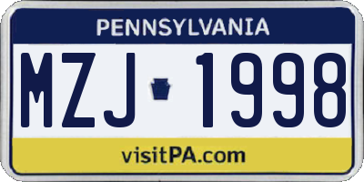 PA license plate MZJ1998