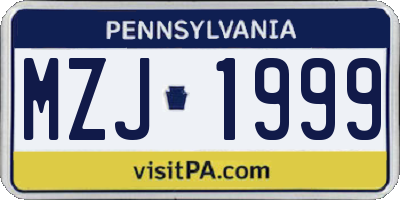 PA license plate MZJ1999