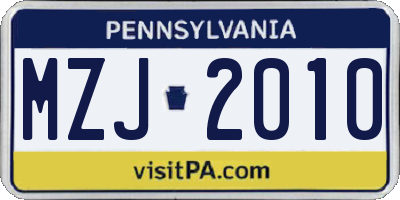 PA license plate MZJ2010