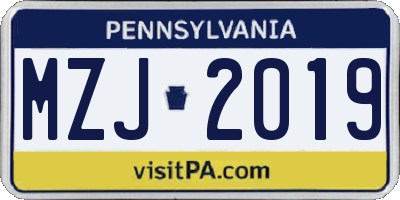 PA license plate MZJ2019