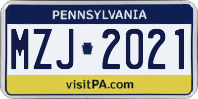 PA license plate MZJ2021