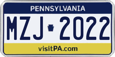 PA license plate MZJ2022