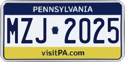 PA license plate MZJ2025