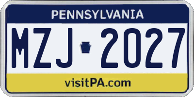 PA license plate MZJ2027
