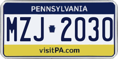 PA license plate MZJ2030