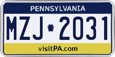 PA license plate MZJ2031