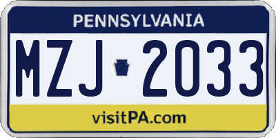 PA license plate MZJ2033