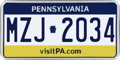 PA license plate MZJ2034
