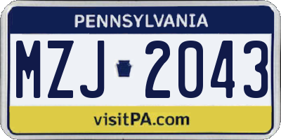 PA license plate MZJ2043