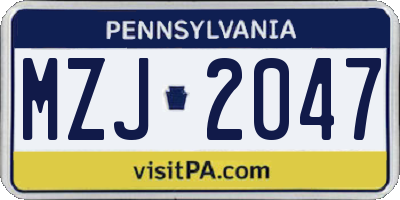 PA license plate MZJ2047