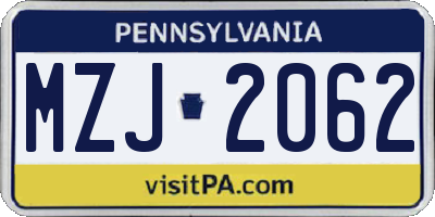 PA license plate MZJ2062
