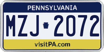 PA license plate MZJ2072