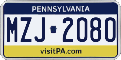 PA license plate MZJ2080