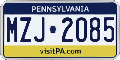 PA license plate MZJ2085