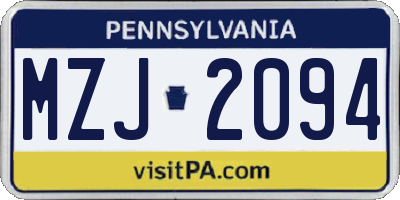 PA license plate MZJ2094