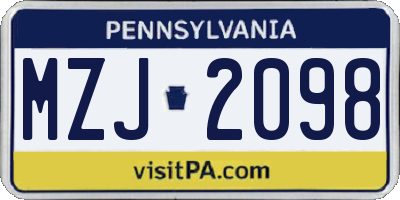 PA license plate MZJ2098