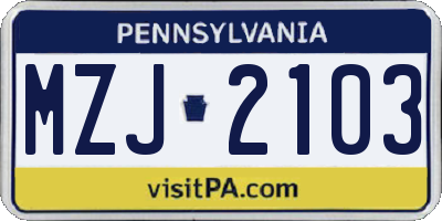 PA license plate MZJ2103