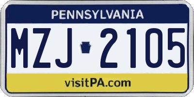 PA license plate MZJ2105