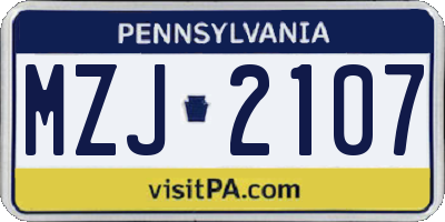 PA license plate MZJ2107