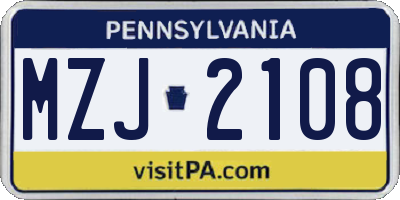 PA license plate MZJ2108