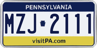 PA license plate MZJ2111