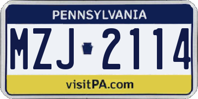 PA license plate MZJ2114