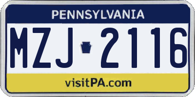 PA license plate MZJ2116