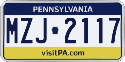 PA license plate MZJ2117