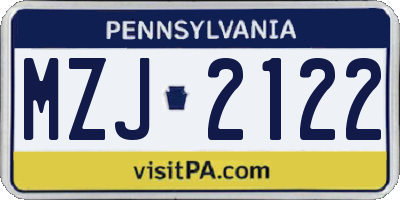 PA license plate MZJ2122