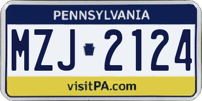 PA license plate MZJ2124