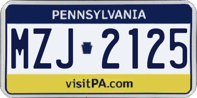 PA license plate MZJ2125