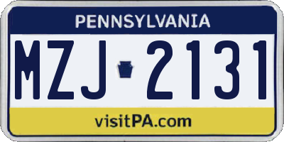 PA license plate MZJ2131