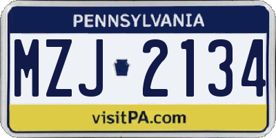 PA license plate MZJ2134