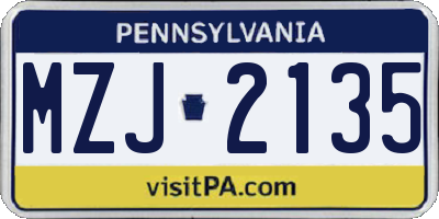 PA license plate MZJ2135